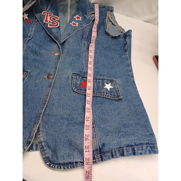 Vtg Carols Denims Button Vest Stars Trish TS Patriotic Denim XL Destroyed - Picture 10 of 12